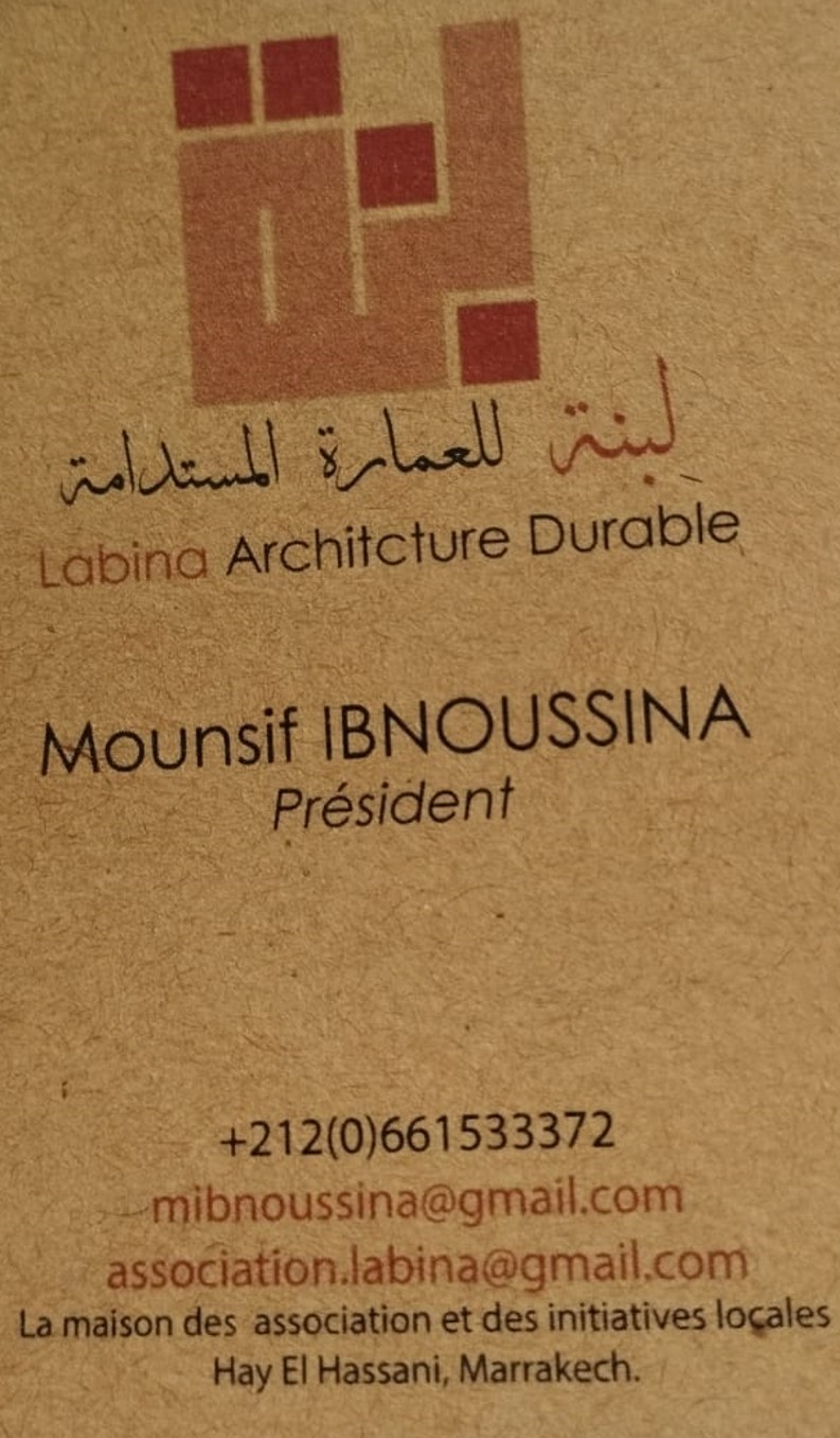 Carte de visite de l'Association Labina — Architecture Durable, Mounsif IBNOUSSINA Président
